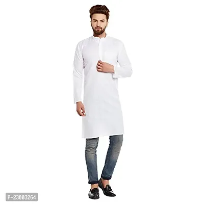 Reliable White Cotton  Knee Length Kurta For Men-thumb0