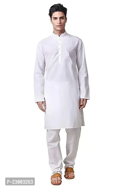 Reliable White Cotton  Knee Length Kurta For Men-thumb0