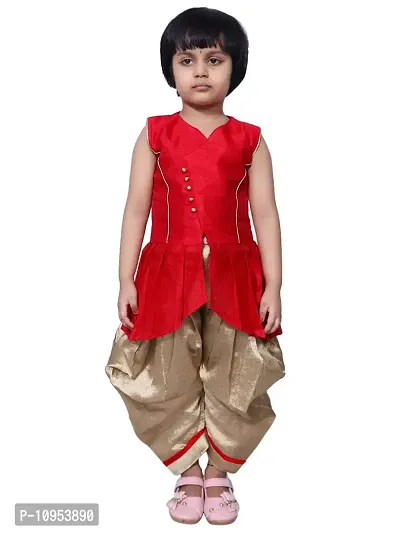 SNIFFY Girls Bangaoli Cotton Red Cropped Kurta with Dhoti Set PT-303-RED-24