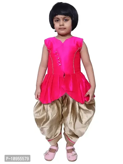 SNIFFY Girls Bangaoli Cotton Pink Cropped Kurta with Dhoti Set PT-303-PINK-32