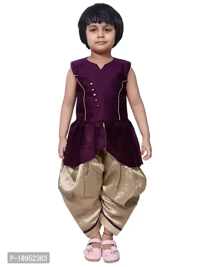 SNIFFY Girls Bangaoli Cotton Purple Cropped Kurta with Dhoti Set PT-303-PURPLE-24-thumb2