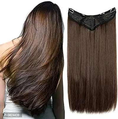 Samyak Clips in based 3/4 head covering Straight Texture in Natural Brown Colour Hair Extensions and Wigs For Women and girls (5 clips in 1 hair extension)