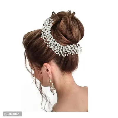 Samyak Pearl  Crystal Wedding Bridal Beautiful Designer Hair Vine Accessories / Veni / Tiara / Hair Pin/ Juda Pin For Women  Girls,1a Silver-thumb0