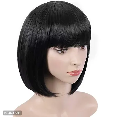 Samyak Women and Girls Full Head Synthetic Short Bob Style Cosplay Party Replacement Hair Wig , Natural Black,F3