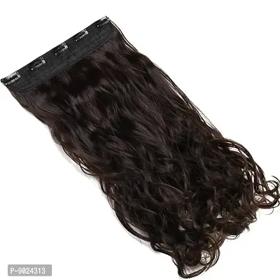 Samyak 5 clips in 3/4 head covering Brown Curly / Wavy Hair extension for women and Girls , Pack of 1, 22-24 inch long with best quality-thumb2