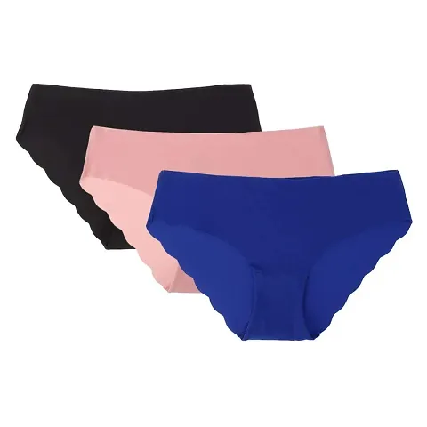 Amkasy Mid-Rise Seamless Panties No Show Laser Cut Hipster Brief Underwear (Pack of 3_Colour May Vary_Seamless Panty )