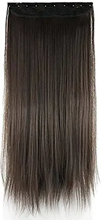 Samyak Clips in based 3/4 head covering Straight Texture in Natural Brown Colour Hair Extensions and Wigs For Women and girls (5 clips in 1 hair extension)-thumb1