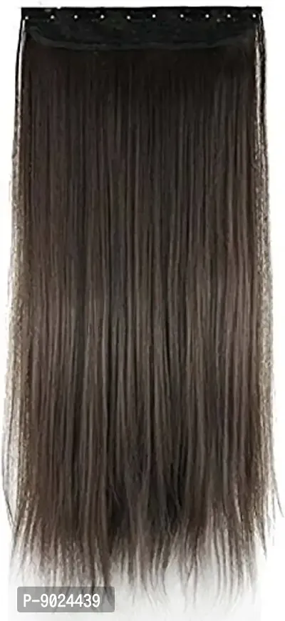 Samyak Clips in based 3/4 head covering Straight Texture in Natural Brown Colour Hair Extensions and Wigs For Women and girls (5 clips in 1 hair extension)-thumb2