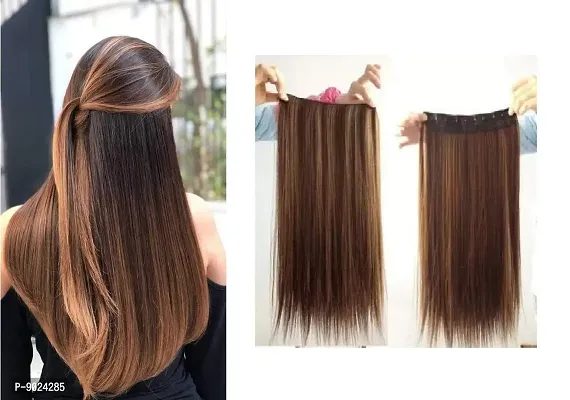 Samyak Premium Quality 5 clips in Straight and silky Golden Highlighted Hair Extension For women and girls, 22-24 inches long, With Best quality