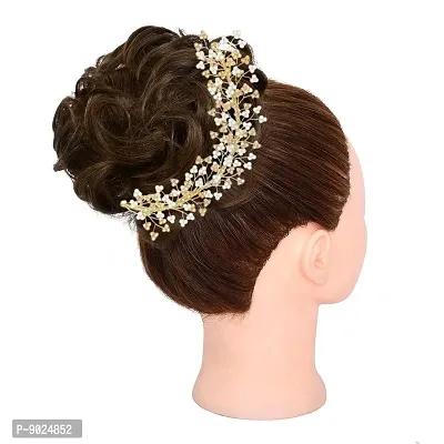 Samyak Pearl  Crystal Wedding Bridal Beautiful Designer Hair Vine Accessories / Veni / Tiara / Hair Pin/ Juda Pin For Women  Girls,1a Gold