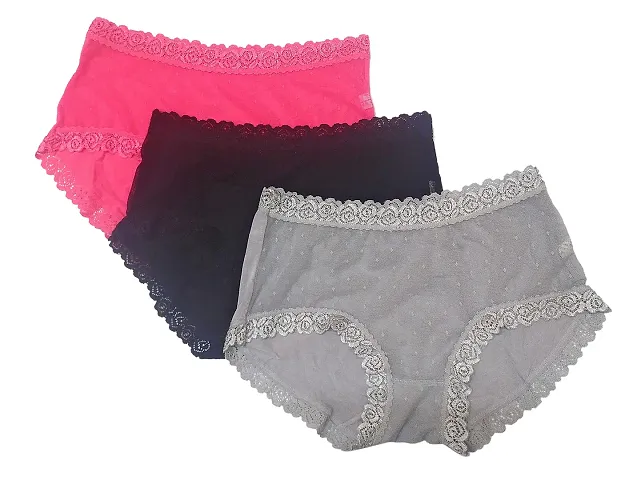 Amkasy Stylish lace with Embroidery Combo Pack of 3 Panties for Women and Girls ( Freesize Fits Small to XL)