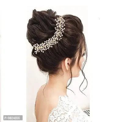 Samyak Pearl  Crystal Wedding Bridal Beautiful Designer Hair Vine Accessories / Veni / Tiara / Hair Pin/ Juda Pin For Women  Girls,1a Pink