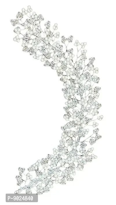 Samyak Pearl  Crystal Wedding Bridal Beautiful Designer Hair Vine Accessories / Veni / Tiara / Hair Pin/ Juda Pin For Women  Girls,1a Silver-thumb2
