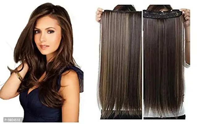 Samyak Premium Quality 5 clips in Straight and silky Golden Highlighted Hair Extension For women and girls, 22-24 inches long, With Best quality-thumb0