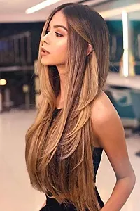 Samyak Premium Quality 5 clips in Straight and silky Golden Highlighted Hair Extension For women and girls, 22-24 inches long, With Best quality-thumb1