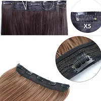 Samyak Clips in based 3/4 head covering Straight Texture in Natural Brown Colour Hair Extensions and Wigs For Women and girls (5 clips in 1 hair extension)-thumb2