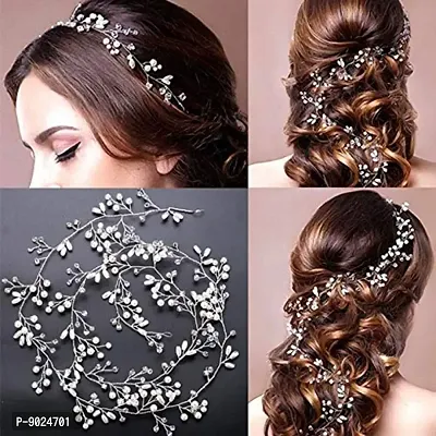 Samyak Diamond Looking Pearl Gold Vine / Chain style Wedding Bridal Hair Tiara style accessory Jewellery , 50 cm-thumb0