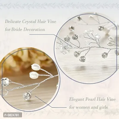 Samyak Diamond Looking Pearl Gold Vine / Chain style Wedding Bridal Hair Tiara style accessory Jewellery , 50 cm-thumb2