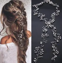 Samyak Diamond Looking Pearl Gold Vine / Chain style Wedding Bridal Hair Tiara style accessory Jewellery , 50 cm-thumb2