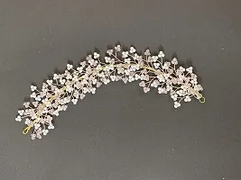 Samyak Crystal Pearl Hair Vine Tiara Headband Headdress Hair Jewellery / Hair pin/ Bun Clip For Bridal Wedding Functions Bridesmaid (Pink)-thumb1