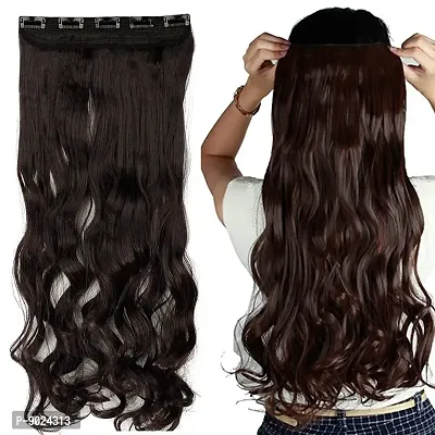 Samyak 5 clips in 3/4 head covering Brown Curly / Wavy Hair extension for women and Girls , Pack of 1, 22-24 inch long with best quality