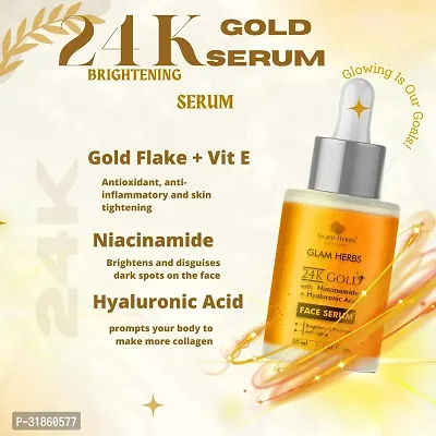 GLAM HERBS 24k Gold Skin Serum with Niacinammide(Vitamin B3)  Hyaluronic Acid, Vitamin E Enriched |Face Serum for Glowing Skin, Skin Brightening, Reduce Wrinkles, Acne, Dark Spots, Natural  Organic-thumb2