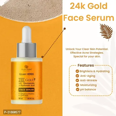 GLAM HERBS 24k Gold Skin Serum with Niacinammide(Vitamin B3)  Hyaluronic Acid, Vitamin E Enriched |Face Serum for Glowing Skin, Skin Brightening, Reduce Wrinkles, Acne, Dark Spots, Natural  Organic-thumb4