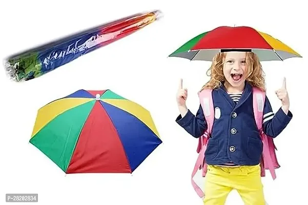 CAV_STORE  Rainbow Waterproof Umbrella Hat with Elastic Band Hands Free Cap Umbrella for Adults Kids Women Men Protect from Sun  Rain Pack Of 1-thumb0