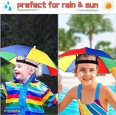 CAV_STORE  Rainbow Waterproof Umbrella Hat with Elastic Band Hands Free Cap Umbrella for Adults Kids Women Men Protect from Sun  Rain Pack Of 1-thumb4