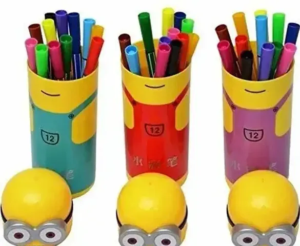 Cartoon Shape Pencil Box Having Sketch Pen Stationary Kit - 12 Pens