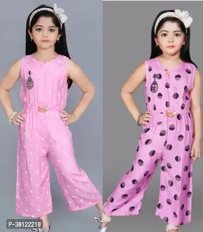 Fabulous Pink Rayon Printed Jumpsuits For Girls Pack Of 2