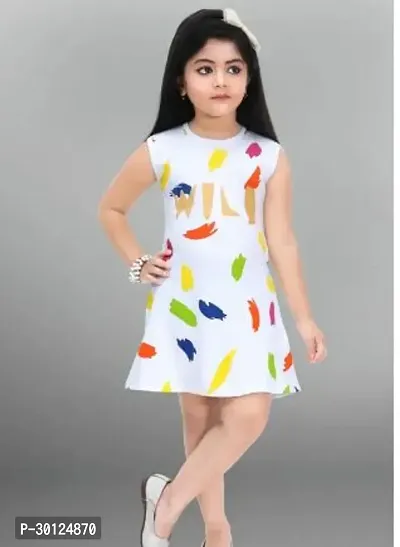 Fabulous White Cotton Blend Printed A-Line Dress For Girls-thumb0