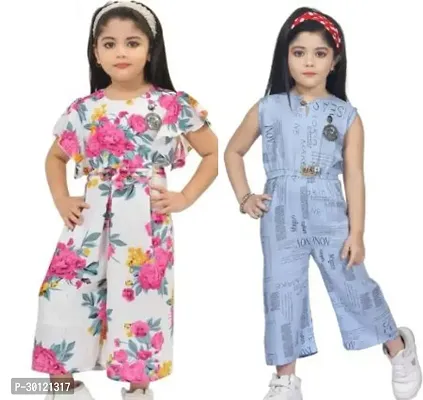 Fabulous Multicoloured Rayon Printed Jumpsuits For Girls Pack Of 2