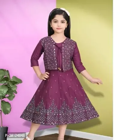 Fabulous Purple Rayon Embroidered Fit And Flare Dress For Girls-thumb0