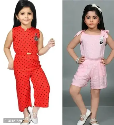 Fabulous Multicoloured Rayon Printed Jumpsuits For Girls Pack Of 2-thumb0