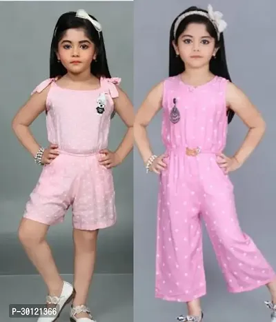 Fabulous Multicoloured Rayon Printed Jumpsuits For Girls Pack Of 2-thumb0