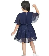 Fabulous Navy Blue Chiffon Solid Fit And Flare Dress For Girls-thumb1