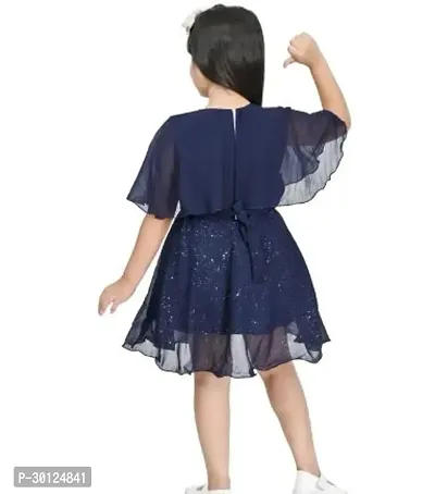 Fabulous Navy Blue Chiffon Solid Fit And Flare Dress For Girls-thumb2