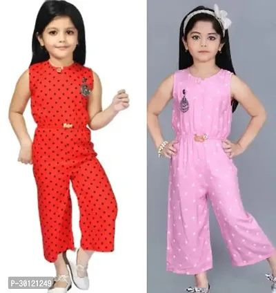 Fabulous Multicoloured Rayon Printed Jumpsuits For Girls Pack Of 2