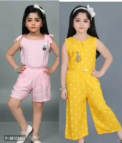 Fabulous Multicoloured Rayon Printed Jumpsuits For Girls Pack Of 2-thumb0