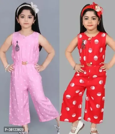 Fabulous Multicoloured Rayon Printed Jumpsuits For Girls Pack Of 2