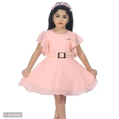 Fabulous Peach Chiffon Solid Fit And Flare Dress For Girls