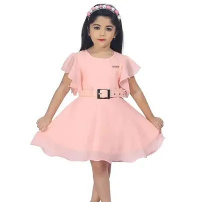 Fabulous Chiffon Solid Fit And Flare Dress For Girls