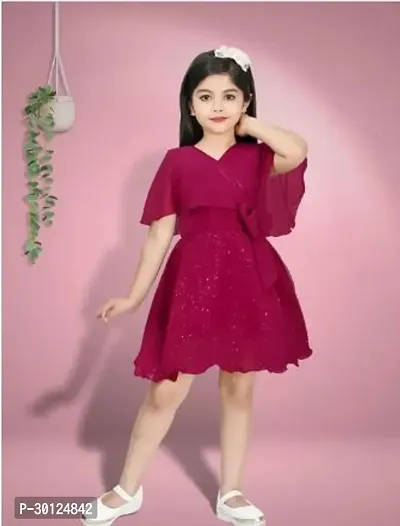 Fabulous Maroon Chiffon Solid Fit And Flare Dress For Girls