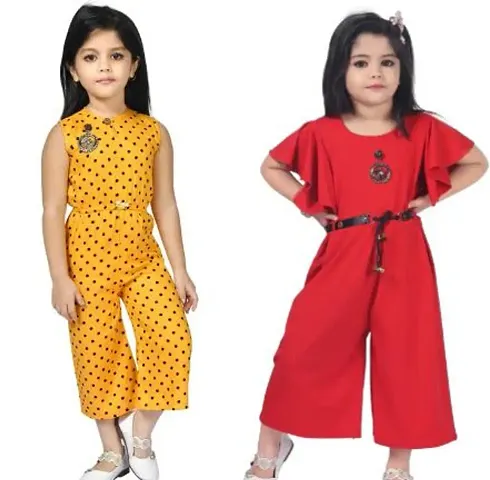 Fabulous Multicoloured Rayon Printed Jumpsuits For Girls Pack Of 2