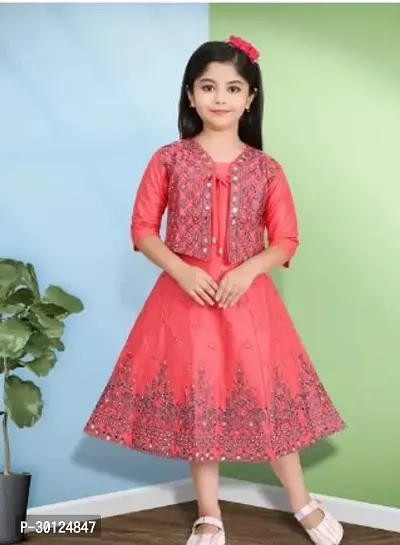 Fabulous Pink Rayon Embroidered Fit And Flare Dress For Girls