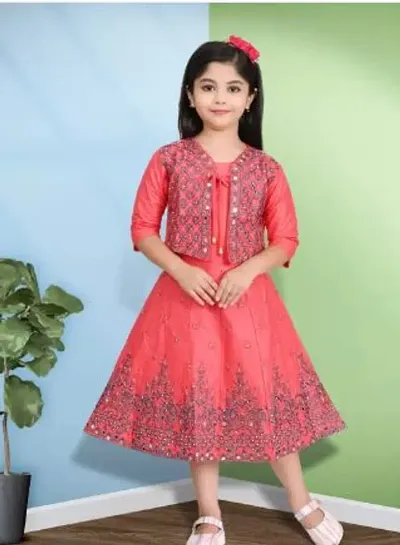 Fabulous Rayon Embroidered Fit And Flare Dress For Girls