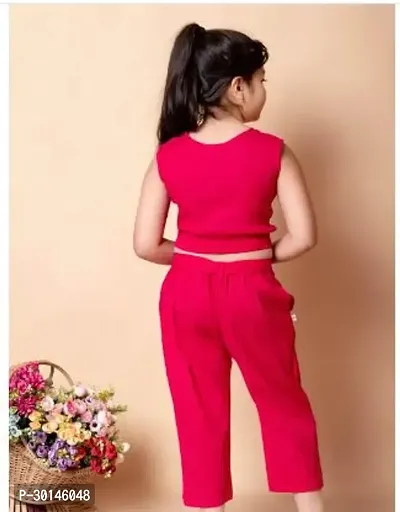 Elegant Red Cotton Blend Solid Top with Bottom Set For Girls For Girls-thumb2