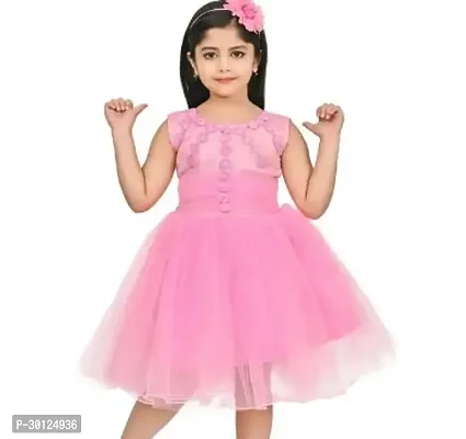 Fabulous Pink Lace Solid Fit And Flare Dress For Girls