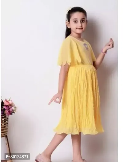 Fabulous Yellow Chiffon Solid Fit And Flare Dress For Girls